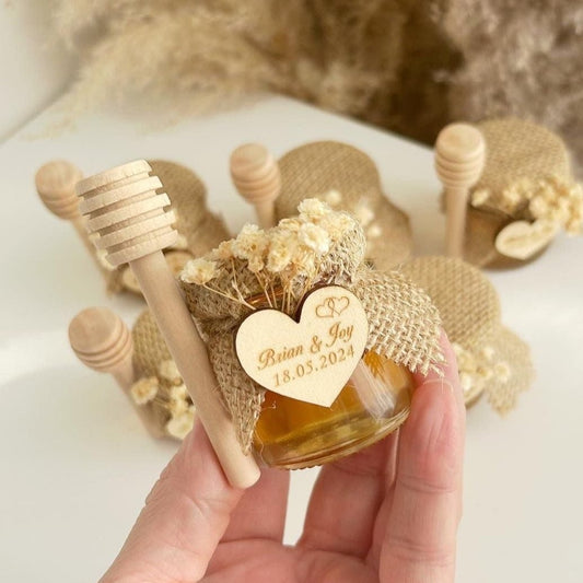 Pot de Miel Love avec décoration florale et gravure bois en forme de cœur