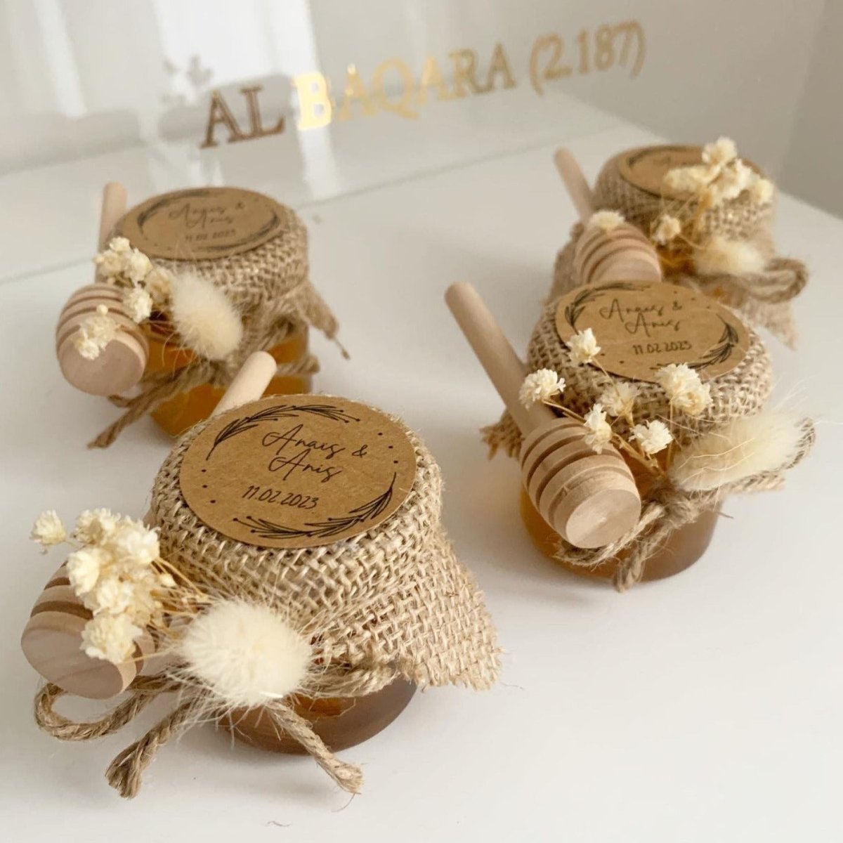 Pot de Miel Prairie avec fleurs séchées, corde en jute et étiquette kraft