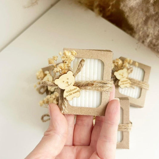 savon savana personnalisé en boîte kraft avec ourson en bois corde et fleurs séchées cadeau invité baptême naturel et élégant - MON CADEAU INVITE - MON CADEAU INVITE
