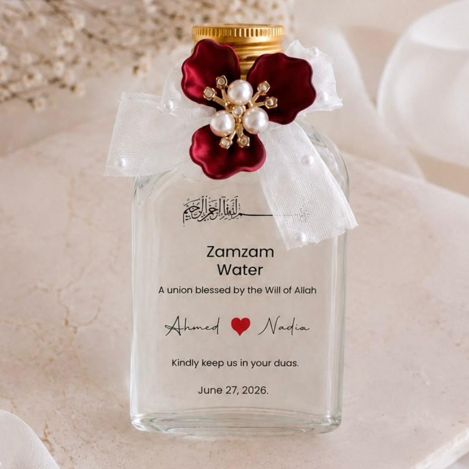 Flacon d’eau de Zamzam personnalisé avec décoration florale
