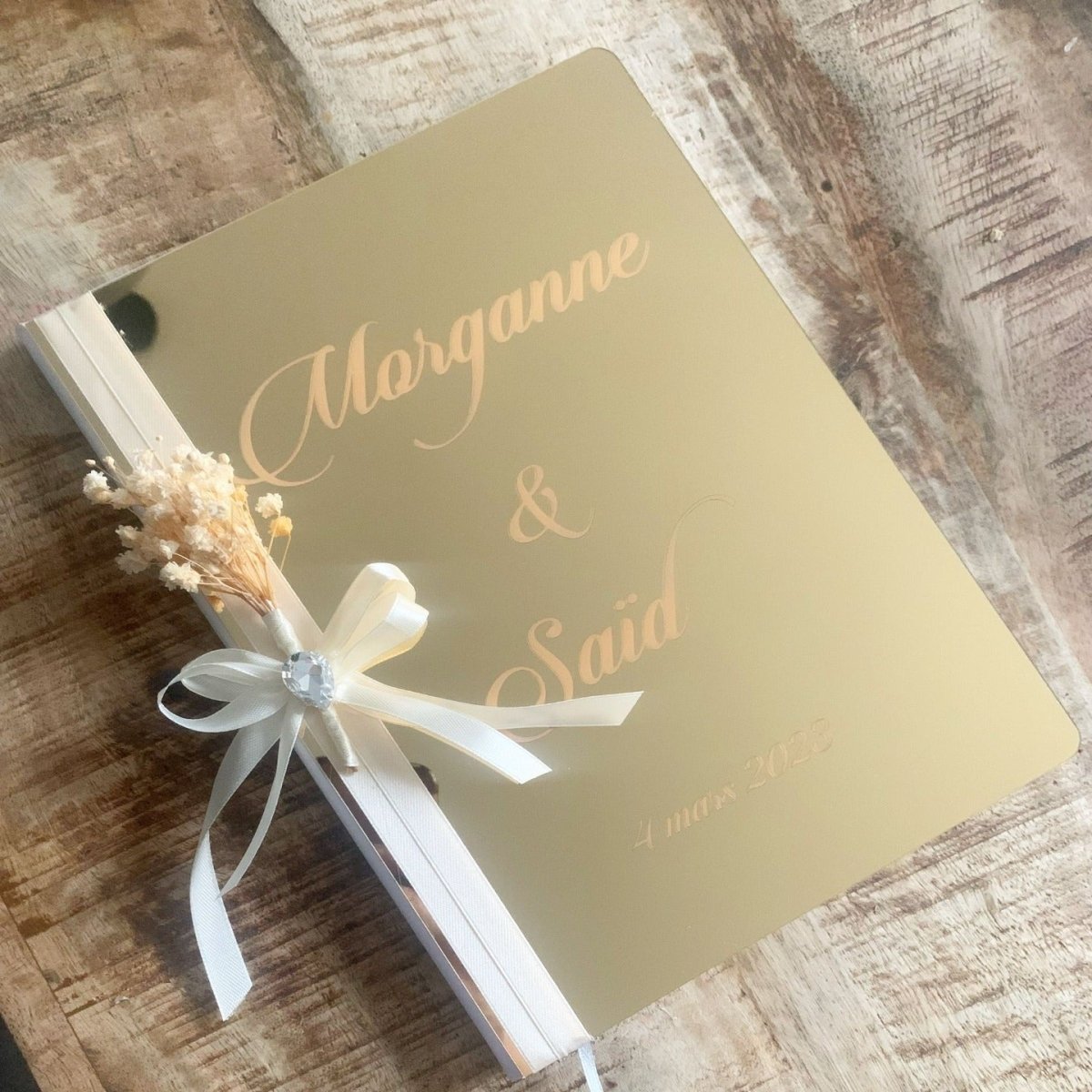 Livre d'Or Gold avec ruban en satin, cadeau personnalisé mariage