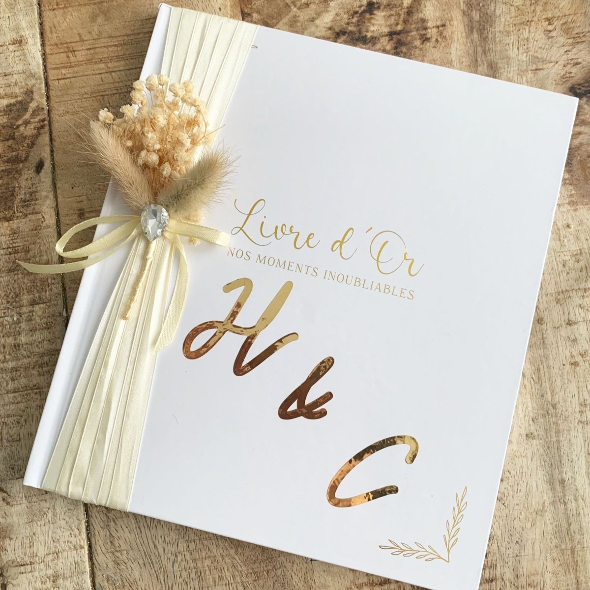 Livre d'Or Réception personnalisé avec gravure dorée et ruban satin pour mariage